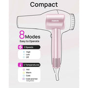 Aniekin Ionic High-Speed Hair Dryer, 1400W Brushless Motor, Thermo Control, Magnetic Diffuser, Lightweight Compact Design, Pink, F2