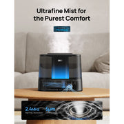 DREO Cool Mist Ultrasonic Humidifier, 1.06 Gallon Tank, 32H Runtime, 3 Mist Levels, Digital Display, Night Light, Black, DWHM10