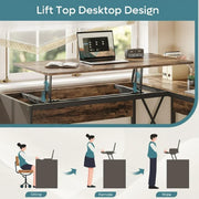 Bestier 55.7 inch L-Shaped Lift Top Desk with Storage, Sit to Stand Computer Desk with Monitor Stand & File Drawer, Rustic Brown