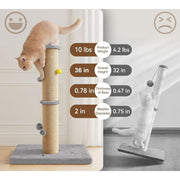 Unbranded Cat Scratching Post, 5-Inch Thick Sisal Pole, 36-Inch Tall Tower with 20.8x15.9-Inch Extra-Stable Base, Gray, Top Perch