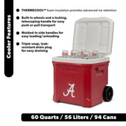 Igloo 60 QT Profile II Rolling Cooler with Ultratherm Insulation and Cool Riser Technology, Alabama Crimson Tide Red, 92 Can Capacity, Wheeled, 28204