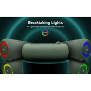 Fisher Portable Bluetooth Speaker, Studio Pro Boombox, 14W Peak Power, IPX5 Waterproof, 8H Playtime, RGB LED Lights, TWS, Bluetooth 5.3, Built-in Mic, Green, SBT650GRN-Green