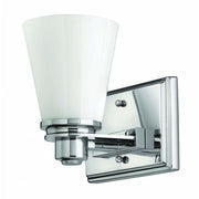 Hinkley Lighting Avon One Light Bath Wall Sconce, Polished Chrome, Etched Opal Glass Shade, GU24 Base, Reversible Mounting, Damp Location Compatible, 5550CM-GU24