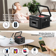 Jazmm Portable CD Player Boombox Combo, 7-in-1 Playback, Bluetooth 5.1 Speakers, Remote Control, FM Radio, 5000mAh Rechargeable Battery