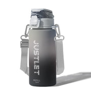 JUSTLET 24oz Motivational Sports Water Bottle with Time Marker, Leakproof Design for Gym, Office, and Outdoor Activities, Gray Black