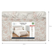 Mainstays 11-Piece Queen Bedding Set, Reversible Cream Ruffle Comforter, Pink Floral Sheet Set, Decorative Pillow