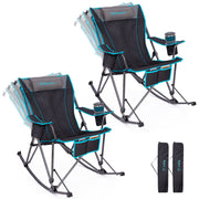 Fundango Folding Camping Rocking Chairs, 2-Pack, High Back, Oversized, Portable with Padded Armrests and Dual Cup Holders, Black, 18885850947