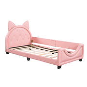 Euroco Bunny Shaped Twin Size Upholstered Daybed with Bunny Ears Headboard, Pink