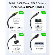 EASYLONGER ES400 AIR CPAP Battery Backup, 148Wh Portable Power Supply with 4 Cables for ResMed S9, AirSense 10/11, AirCurve 10/11, AirMini, Philips DreamStation 1/2