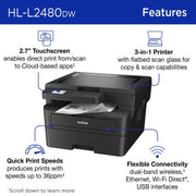 Brother HL-L2480DW Compact Monochrome Multi-Function Laser Printer