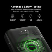 Belkin BoostCharge Power Bank 10,000mAh with Integrated USB-C Cable, 20W Fast Charge, Dual Device Charging, Gray