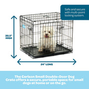 Carlson Pet Products Small Double Door Metal Dog Crate with Divider Panel, Foldable, Portable, Removable Washable Pan, 24 in L x 18 in W x 20.5 in H, 6021