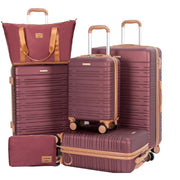 Amalodie 25201-6 WINE RED luggage 6 Piece Luggage Set, ABS Hard Shell Travel Suitcase with TSA Lock,WINE RED