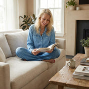 Womens Denim Pajamas Set, Soft Stretch Milk Silk and Spandex Fabric, Relaxed Fit Top, Flowing Lounge Pants