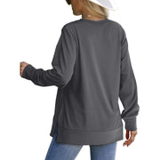 MOSHU Crewneck Sweatshirts for Women Side Split Long Sleeve Shirts Fashion Fall Womens Tops, M, Gray - Comfortable