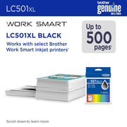 Brother LC501XLBK High Yield Black Ink Cartridge, 500 Page Yield, Compatible with MFC-J1260W, MFC-J1360DW, MFC-J1410DW