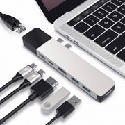Sanho Hyper NET 6-in-2 USB-C Docking Station, 4K30Hz HDMI, Gigabit Ethernet, 40Gbps Data Transfer, 100W Power Delivery, Aluminum, Silver, GN28N-SILVER