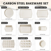 Kikcoin Bakeware Set, 21-Piece Carbon Steel Nonstick Baking Pans with Removable Silicone Handles, Beige
