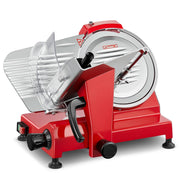 FOHERE Electric Meat Slicer, 300W Motor, 10-Inch Chromium-Plated Steel Blade, Adjustable Thickness, Semi-Automatic, Red, 250A