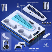 Beboncool 481231921 PS5 Charging Station with Dual 3500 RPM Cooling Fans, Fast Dual Controller Charger, 3 USB 3.0 Ports, White