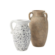 VCNY Home Ceramic Vase, 12 in Taupe Handled, Tapered Silhouette, Farmhouse Style, SOL-VAS-12IN-WD-TAUPE