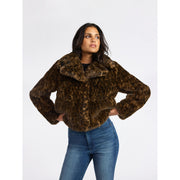 Sofia Vergara Women's and Women's Plus Size Faux Fur Chubby Jacket, Sizes S, Leopard Dark