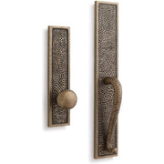 Signature Hardware 441539 Traeger Solid Brass Hammered Style Full Plate Dummy Door Handleset with Interior Knob, Antique Brass