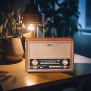 Topteng Retro Table Top Radio, Portable AM FM SW Radio with Wooden Shell, Bluetooth Speaker, USB SD Playback, AUX Headphone Jack, Rechargeable Battery, E202-A010
