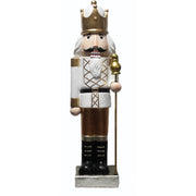 Fraser Hill Farm 48-Inch Nutcracker Figurine Holding Staff, White Coat, Gold Pants, Black Boots, Gold Crown, Weather-Resistant Magnesium Oxide, Indoor Outdoor Christmas Decor FFMG048-0NC-GLD