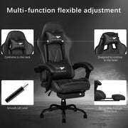 Auxe Gaxe Gaming Chair for Adults with Ergonomic High Back, Retractable Footrest, PU Leather, Lumbar Support, Headrest, Adjustable Armrests, Black, C-Black