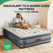 Ophanie Queen Air Mattress, 18-Inch Elevated Inflatable Bed with Built-In Pump, Puncture-Resistant PVC, Portable Dark Gray AMH3V150