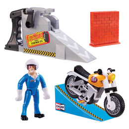 Playmates Toys Stuntman Stu Nitro Boost Stunt Bike with Wind-Up Launcher, Articulated Figure, Jump Ramp, Break-Apart Brick Wall, 9.65 in, 4004