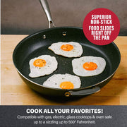 GraniteStone 14 in Nonstick Family Fry Pan, Aluminum Skillet with Helper Handle, Metal Utensil Safe, Oven Safe to 500F, Dishwasher Safe, 7631
