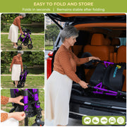 Akoasm KLD1002 Foldable Rollator Walker for Seniors w/ Adjustable Seat and Handle, 300 lb Capacity, Purple
