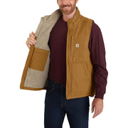 Carhartt Loose Fit Washed Duck Sherpa-Lined Mock Vest for Men - Carhartt Brown - L