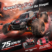 DEERC 1:14 Fast Brushless Remote Control Car, 46+ MPH, Dual 3S LiPo Batteries, 4WD Off-Road Truck, Waterproof, 7 Lighting Modes, Black