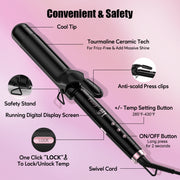 Farery 1.5 Inch Ceramic Hair Curling Iron, Oil-Infused Long Barrel, 9 Heat Settings, Black