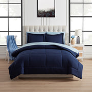 Mainstays 7-Piece King Bedding Set, Reversible Navy Comforter with Light Blue Sheets, Polyester