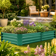 Land Guard Raised Garden Bed, Galvanized Metal Rectangle Planter Kit, 8x4x1 ft, Forest Green