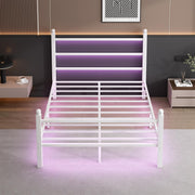 Chuangshuo Guard Full Size Metal Bed Frame with LED Storage Headboard Shelf, USB Port, Noise-Free, White