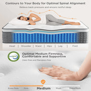 Kizreo Firm Queen Hybrid Mattress, 12 Inch Gel Memory Foam, 744 Individual Pocket Springs, Edge Support, Pressure Relief, CertiPUR-US