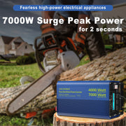 Voltworks 12 VDC 4000W Continuous 7000W Surge Pure Sine Wave Power Inverter with LCD Display and Dual USB Fast Charging, Blue, VS-4000KAR