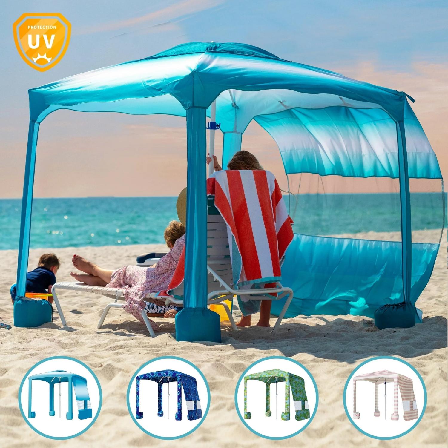 Ammsun AM72021 Beach Cabana Tent 6.2'x6.2' with Side Wall UPF 50+ Easy ...