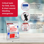 First Aid Only Critical Essentials Bleeding Control Kit, Tourniquet, Hemostatic Gauze, Chest Seals, Trauma Bandages, Nitrile Gloves, Marker, Clear Pouch, 10 Pieces
