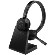 Jabra Evolve 65 TE Wireless Dual-Ear Headset, Bluetooth 5.2, Noise-Canceling Mic, 16 Hr Talk Time, Integrated Busylight, Charging Stand, Black