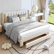 uhomepro Q24040303 Upholstered Platform Bed Frame with LED Lights, Beige