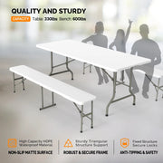 Ktaxon 3-Piece Outdoor Picnic Tableset, 6Ft HDPE Folding Table with 2 Folding Benches