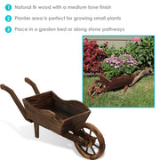 Sunnydaze Decor Wooden Wheelbarrow Outdoor Garden Planter, Medium Brown, 35 in x 10.25 in x 12 in, DSL-674