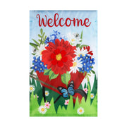 Meadow Creek Welcome Wheelbarrow Flower Yard Flag 11.5in x 18in
