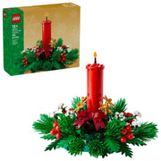 LEGO Christmas Table Decoration, 433-Piece Holiday Centerpiece with Red Candle, Red Berries, Golden Stars, Green Foliage, Ages 12+